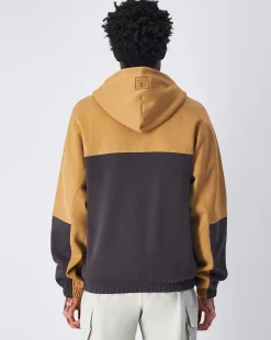 Felpa Colour Block con cappuccio e cerniera Marrone Uomo