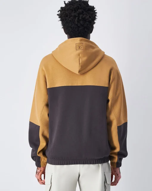Felpa Colour Block con cappuccio e cerniera Marrone Uomo
