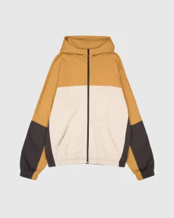 Felpa Colour Block con cappuccio e cerniera Marrone Uomo