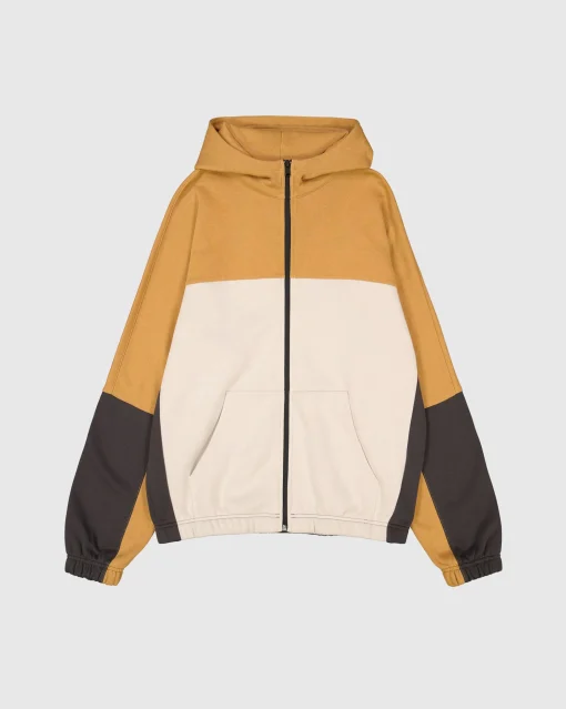 Felpa Colour Block con cappuccio e cerniera Marrone Uomo