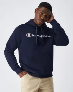 Felpa con cappuccio con logo grande Blu Uomo