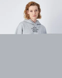 Felpa Con Cappuccio Corta in Fleece Grigio Donna