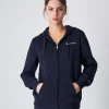 Felpa con cappuccio e cerniera con logo piccolo Blu Donna