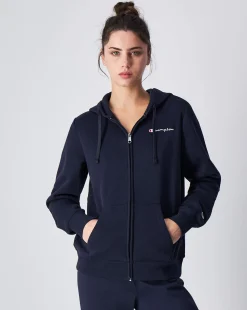 Felpa con cappuccio e cerniera con logo piccolo Blu Donna