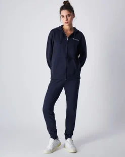 Felpa con cappuccio e cerniera con logo piccolo Blu Donna