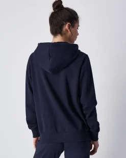 Felpa con cappuccio e cerniera con logo piccolo Blu Donna