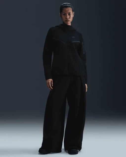 Felpa con cappuccio e zip a tutta lunghezza - Tech Fleece Nero Donna