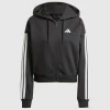 Felpa con cappuccio Essentials 3-Stripes French Terry Full-Zip Nero Donna