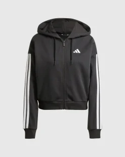 Felpa con cappuccio Essentials 3-Stripes French Terry Full-Zip Nero Donna