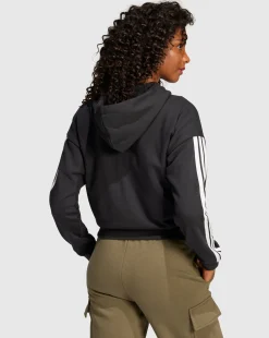 Felpa con cappuccio Essentials 3-Stripes French Terry Full-Zip Nero Donna