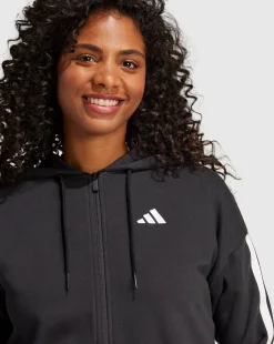 Felpa con cappuccio Essentials 3-Stripes French Terry Full-Zip Nero Donna