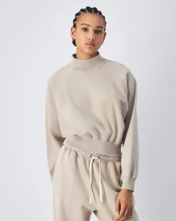 Felpa con collo medio-alto e lavaggio vintage Marrone Donna