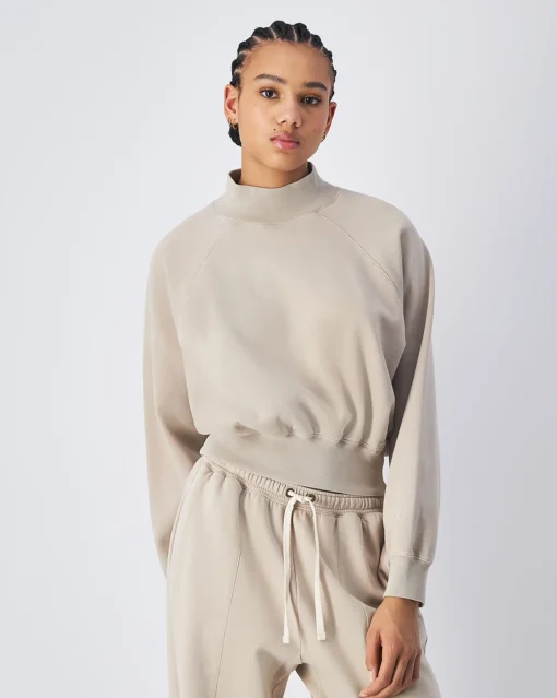 Felpa con collo medio-alto e lavaggio vintage Marrone Donna