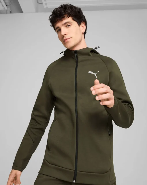 Felpa con zip integrale e cappuccio EVOSTRIPE Verde Uomo
