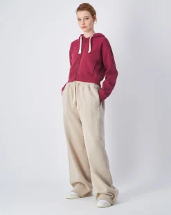 Felpa cropped con cappuccio e cerniera, lavaggio vintage Rosso Donna