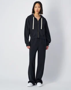 Felpa cropped con cappuccio e cerniera, lavaggio vintage Nero Donna