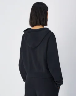 Felpa cropped con cappuccio e cerniera, lavaggio vintage Nero Donna