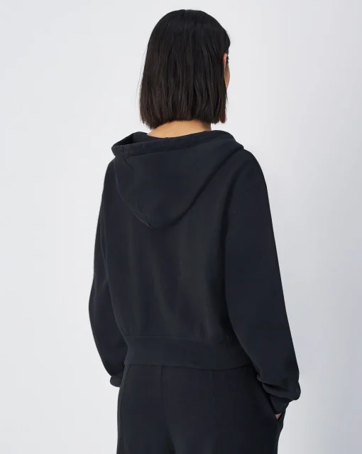 Felpa cropped con cappuccio e cerniera, lavaggio vintage Nero Donna