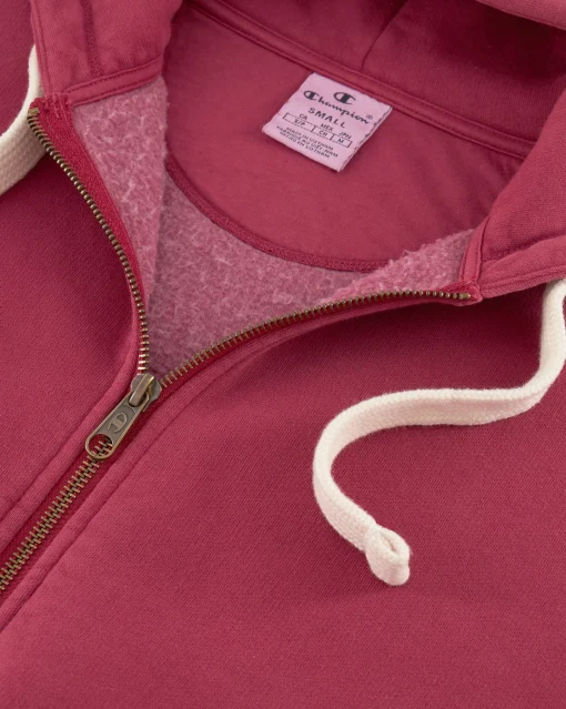 Felpa cropped con cappuccio e cerniera, lavaggio vintage Rosso Donna