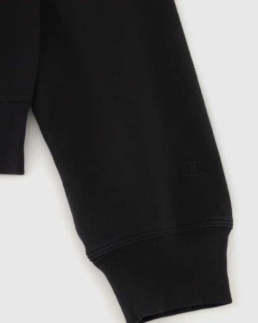 Felpa cropped con cappuccio e cerniera, lavaggio vintage Nero Donna