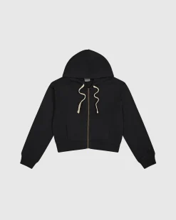Felpa cropped con cappuccio e cerniera, lavaggio vintage Nero Donna