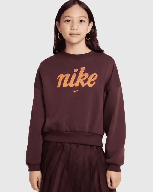Felpa dal fit squadrato in fleece Rosso Bambina
