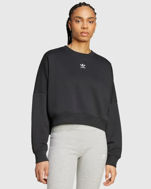 Felpa Essentials Crew Fleece Nero Donna