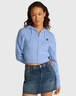 Felpa in maglia intrecciata con zip Blu Donna