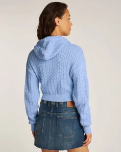 Felpa in maglia intrecciata con zip Blu Donna