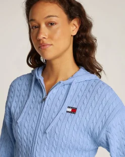 Felpa in maglia intrecciata con zip Blu Donna