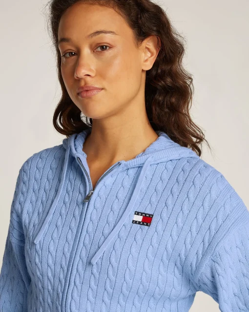Felpa in maglia intrecciata con zip Blu Donna