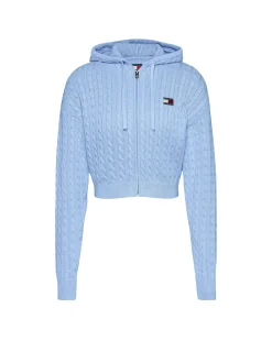Felpa in maglia intrecciata con zip Blu Donna