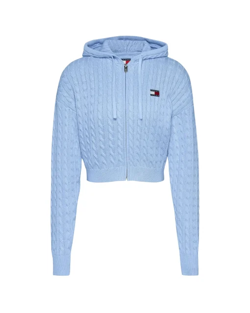 Felpa in maglia intrecciata con zip Blu Donna