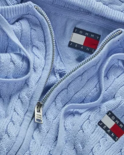 Felpa in maglia intrecciata con zip Blu Donna