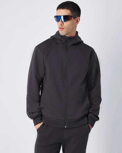 Felpa Interlock con cappuccio e cerniera Nero Uomo