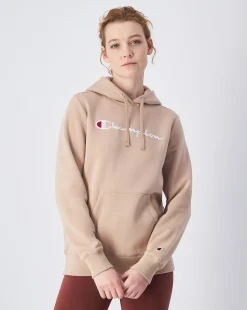 Felpa Slim Fit con cappuccio con logo grande Marrone Donna
