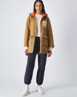 Giacca Con Cappuccio e Cuciture a Rombi Marrone Donna