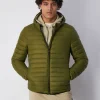 Giacca Imbottita Con Cappuccio E Logo Verde Uomo