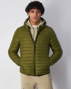 Giacca Imbottita Con Cappuccio E Logo Verde Uomo