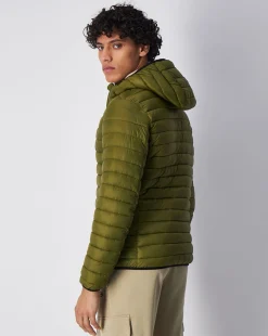 Giacca Imbottita Con Cappuccio E Logo Verde Uomo