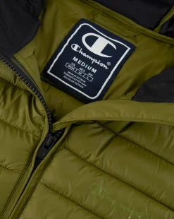 Giacca Imbottita Con Cappuccio E Logo Verde Uomo