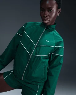 Giacca in tessuto UV dal Fit Ampio con Zip Verde Donna