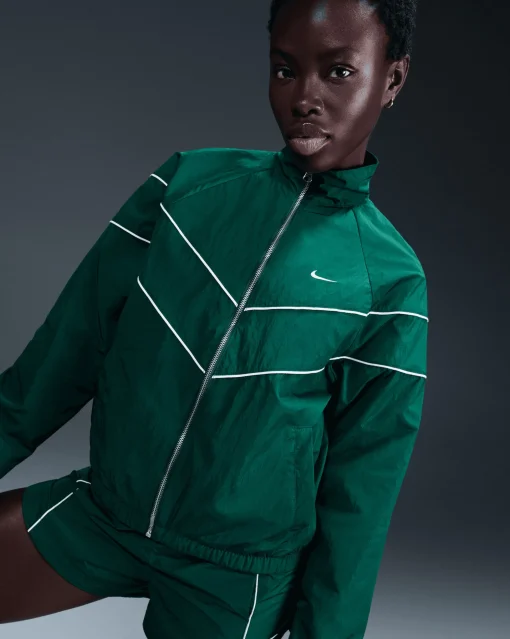 Giacca in tessuto UV dal Fit Ampio con Zip Verde Donna