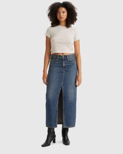 Gonna Column alla Caviglia Blu Donna