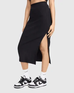 Gonna midi a Costine Nero Donna