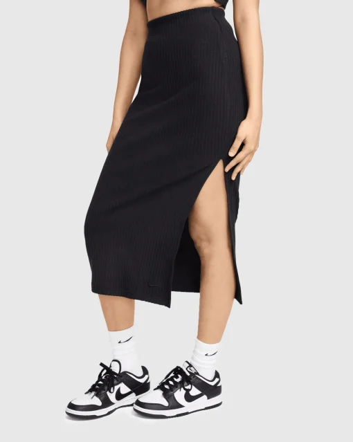 Gonna midi a Costine Nero Donna