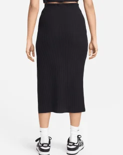 Gonna midi a Costine Nero Donna