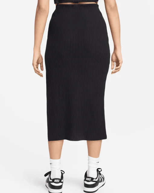 Gonna midi a Costine Nero Donna