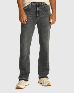Jeans regular fit dritti neri con scoloriture Nero Uomo