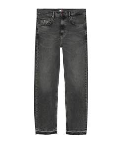 Jeans regular fit dritti neri con scoloriture Nero Uomo